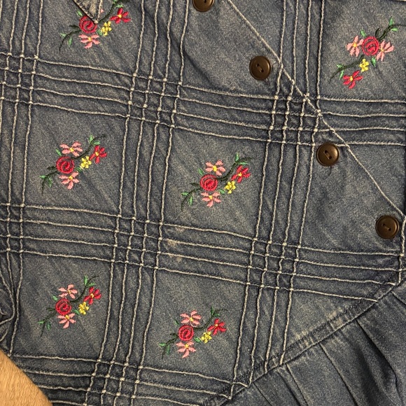 Embroidered 1990s Vintage Cottagecore Denim Floral Button-Down Dress - Picture 8 of 9